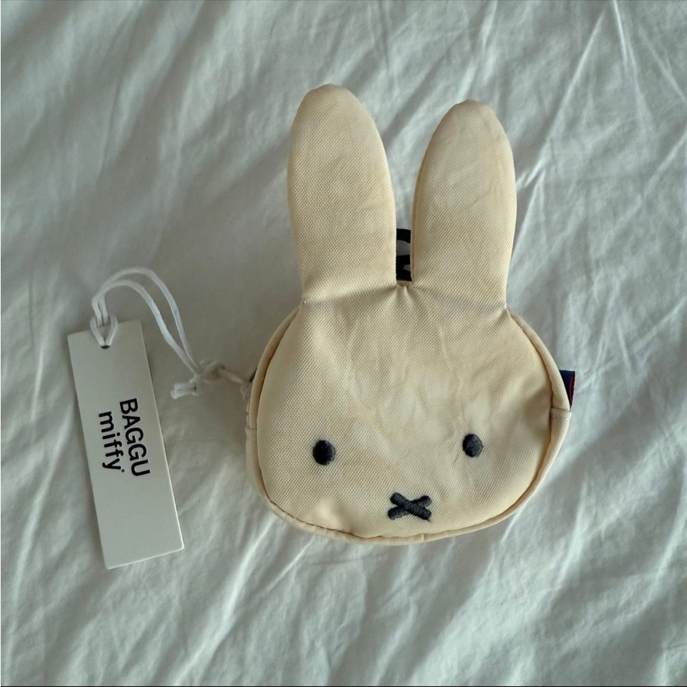 BAGGU Miffy Bunny Coin Pouch in Cream with Black Embroidery